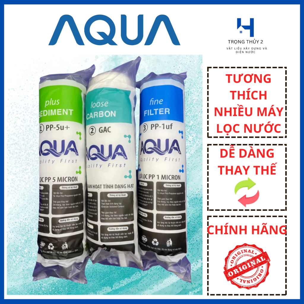Bộ 3 Lõi Lọc Nước AQUA Số 1,2,3 CHÍNH HÃNG - Dùng Cho Các Loại Máy Kangaroo, Karofi, Sunhouse,...