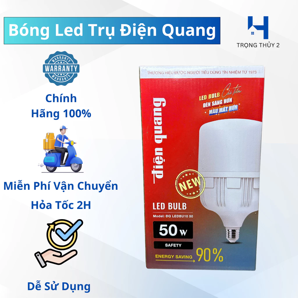 Bóng Đèn LED Trụ 50W Điện Quang – Ánh Sáng Trắng, Tiết Kiệm Điện, Đui E27, Độ Bền Cao, BH 12 Tháng
