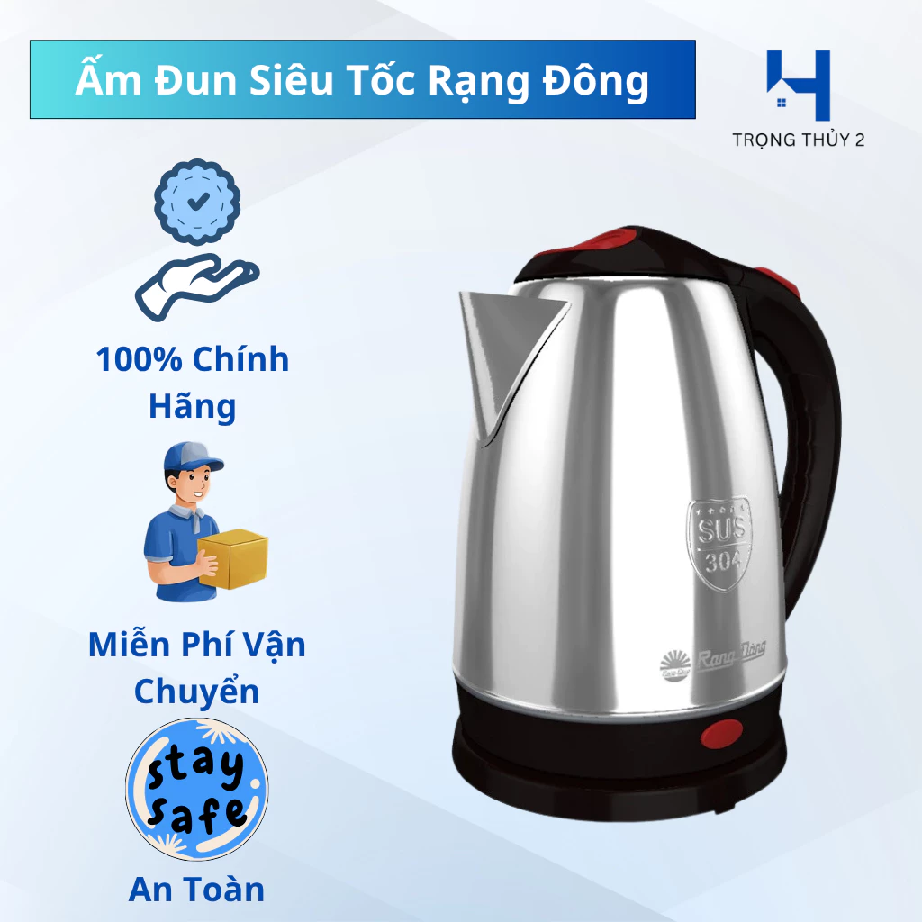 Ấm Đun Siêu Tốc Rạng Đông RD-AST18ST2 1.8L – Inox 304, Tự Ngắt, Đun Nhanh, Bảo Hành 12 Tháng