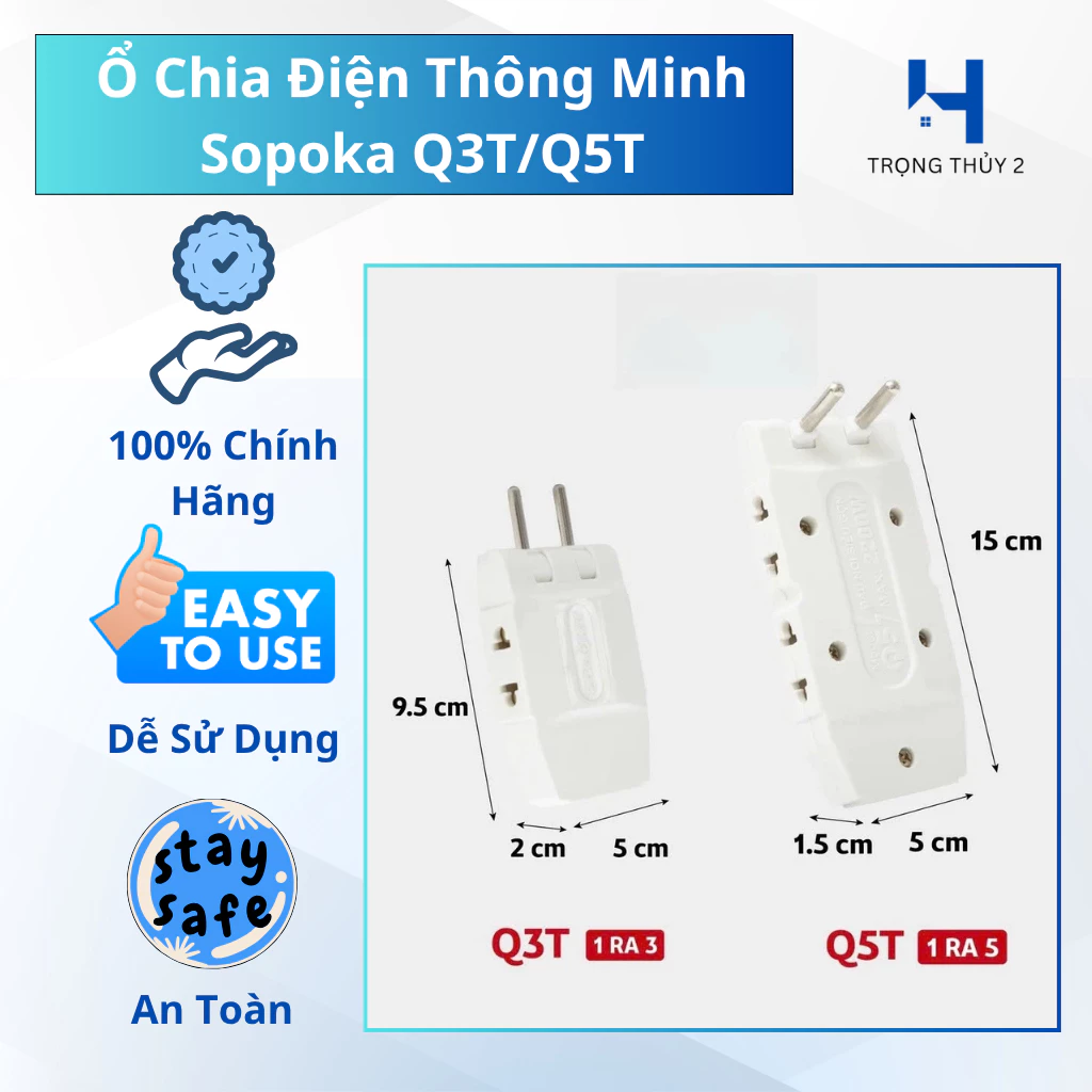 Ổ Chia Điện Thông Minh Sopoka Q3T/Q5T – Xoay 180°, Gọn Nhẹ, An Toàn, Chính Hãng