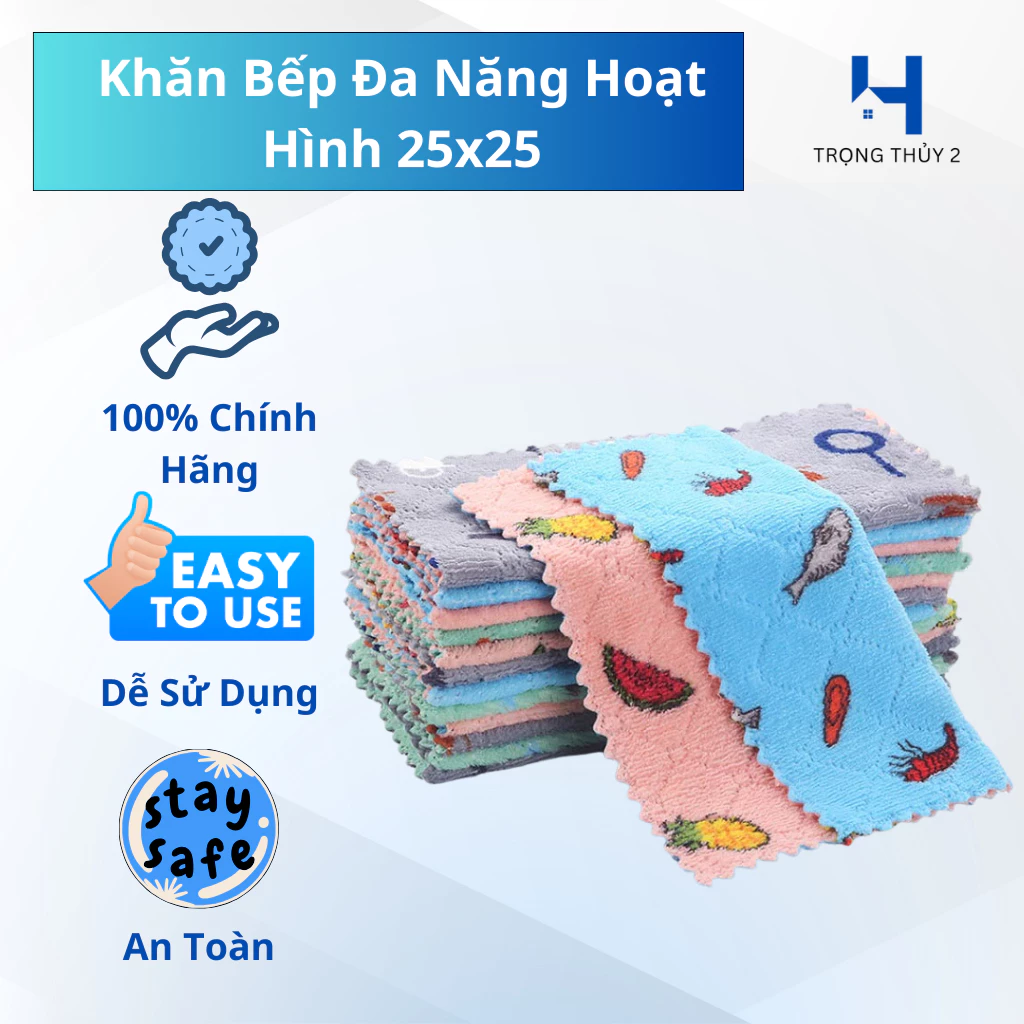 Set 10 Cái Khăn Lau Bếp Đa Năng 2 Mặt Siêu Thấm 25x25cm – Khăn Lau Nhà Bếp Đa Năng, Tiện Lợi