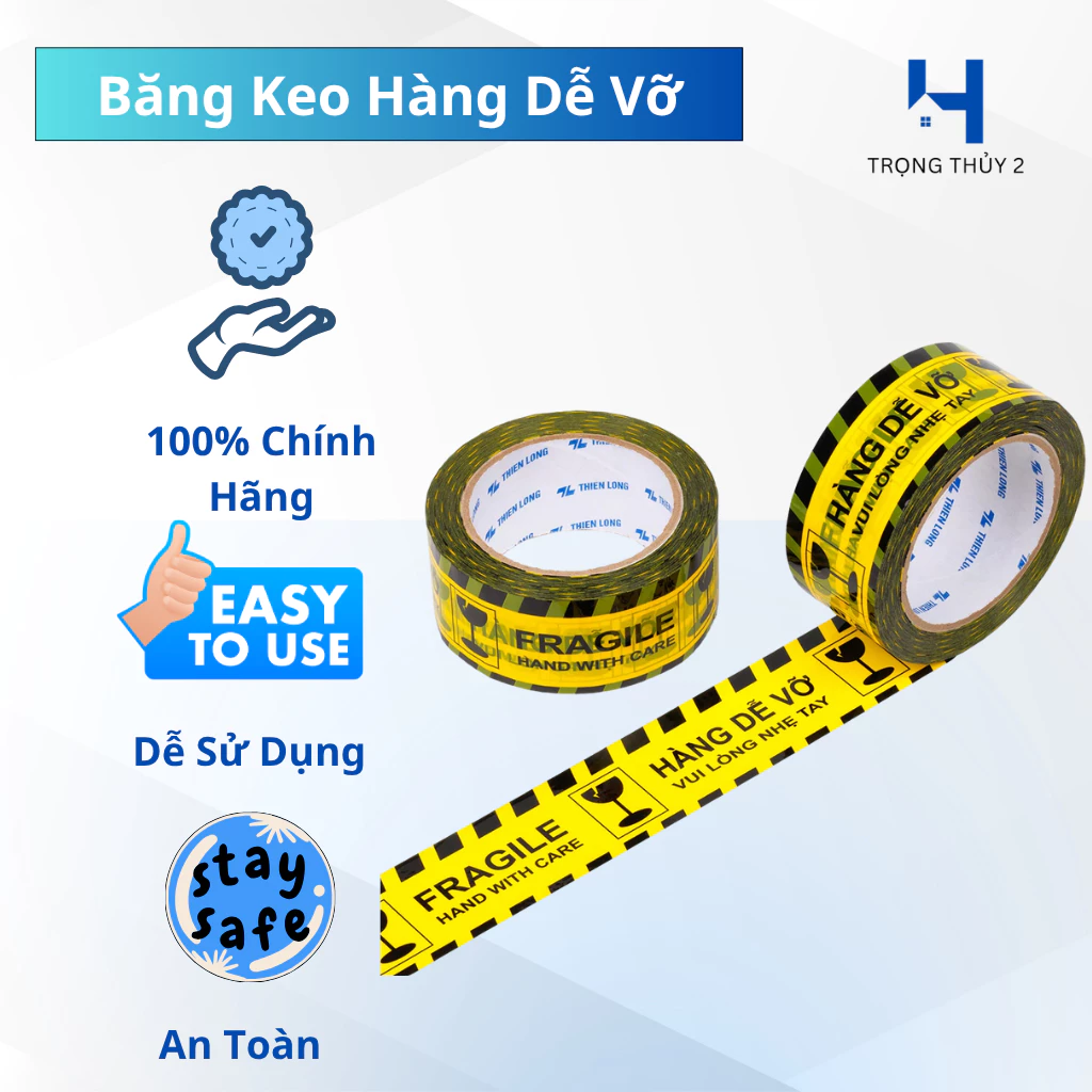 Băng Keo Dán Thùng “Hàng Dễ Vỡ” 100 Yard – Cảnh Báo Vận Chuyển, Cuộn Dài 90m, In Chữ Rõ Nét