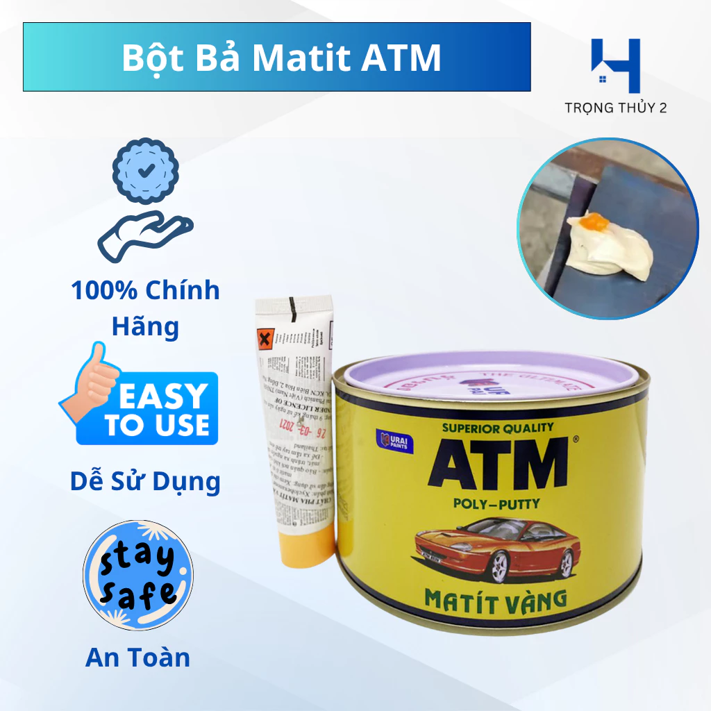 Bột Bả Matit ATM Poly Putty Màu Vàng - Chuyên Dụng Cho Ô Tô, Xe Máy, Sơn Sửa Thân Vỏ, Mịn Dễ Chà