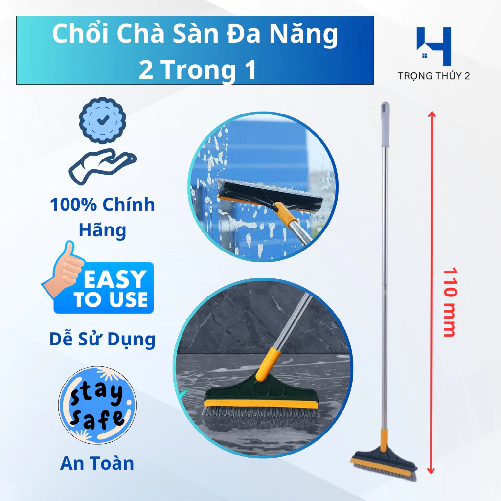 Chổi Chà Sàn Nhà Tắm Đa Năng Có Đầu Gạt Nước – Đầu Xoay 120° Tiện Lợi, Làm Sạch Nhanh Chóng